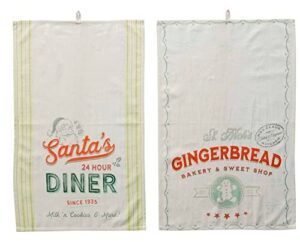 creative co-op santa's diner & gingerbread shop set of 2 kitchen towels all cotton christmas