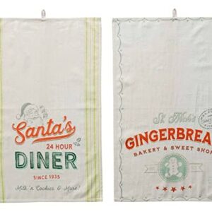 Creative Co-op Santa's Diner & Gingerbread Shop Set of 2 Kitchen Towels All Cotton Christmas