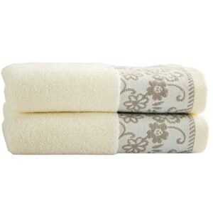 pidada hand towels set of 2 wisteria floral pattern soft absorbent decorative cotton towel for bathroom 13.4 x 29.1 inch (light yellow)