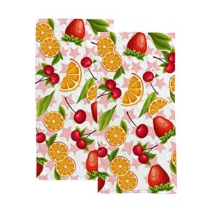hand towels face towels set of 2 sweet summer fruits soft comfortable polyester microfiber fast water absorbent towels for bathroom kitchen 30x15 inch