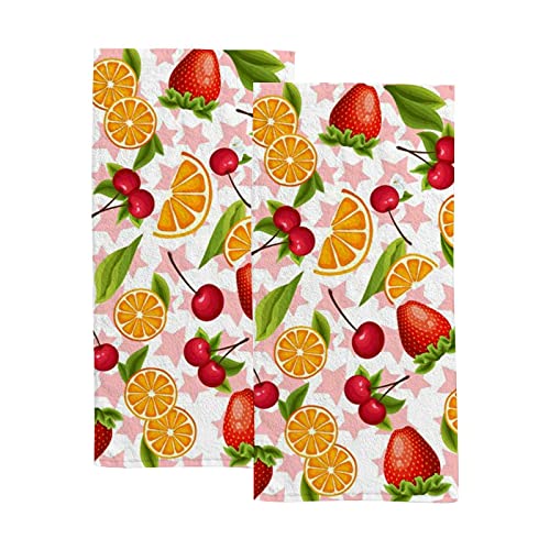 Hand Towels Face Towels Set of 2 Sweet Summer Fruits Soft Comfortable Polyester Microfiber Fast Water Absorbent Towels for Bathroom Kitchen 30X15 Inch