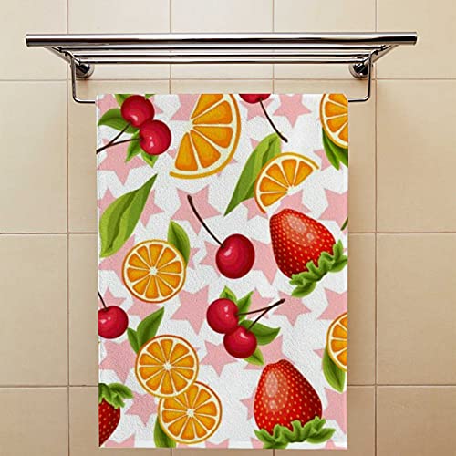 Hand Towels Face Towels Set of 2 Sweet Summer Fruits Soft Comfortable Polyester Microfiber Fast Water Absorbent Towels for Bathroom Kitchen 30X15 Inch