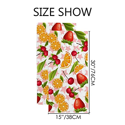 Hand Towels Face Towels Set of 2 Sweet Summer Fruits Soft Comfortable Polyester Microfiber Fast Water Absorbent Towels for Bathroom Kitchen 30X15 Inch