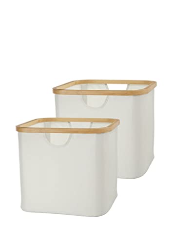 CLOSET COMPLETE 2 pack folding cube organizer with real bamboo rim (Beige)