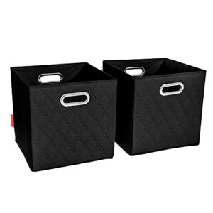 jiaessentials black foldable storage baskets cube bins storage organizers with handles for living room , bedroom, office storage, closet, and shelves 13 inch set of 2
