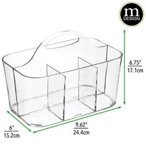 mDesign Small Plastic Shower/Bath Storage Organizer Caddy Tote with Handle for Dorm, Shelf, Cabinet - Hold Soap, Shampoo, Conditioner, Combs, Brushes, Lumiere Collection, 2 Pack, Clear