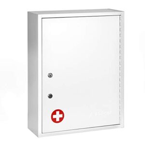 adirmed large dual-lock medicine cabinet – wall mounted & secure steel medicine pills & first aid kit & emeergency kit box with locks for home office & school use (white)