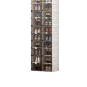 MAYIBOX Shoe Cabinet 2-20 Grid Stackable Transparent Folding Shoe Box Plastic Storage Box Storage 2-40 Pairs of Shoes (2 Rows 20 grids)