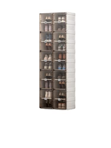 MAYIBOX Shoe Cabinet 2-20 Grid Stackable Transparent Folding Shoe Box Plastic Storage Box Storage 2-40 Pairs of Shoes (2 Rows 20 grids)