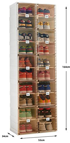 MAYIBOX Shoe Cabinet 2-20 Grid Stackable Transparent Folding Shoe Box Plastic Storage Box Storage 2-40 Pairs of Shoes (2 Rows 20 grids)