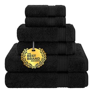 cotton paradise 6 piece towel set, 100% turkish cotton soft absorbent towels for bathroom, 2 bath towels 2 hand towels 2 washcloths, black towel set