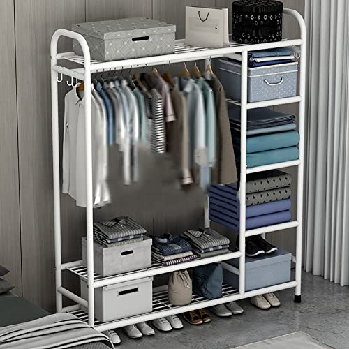 ZBYL Metal Clothing Wardrobe Garment Rack, Freestanding Clothes Rail Closet Rack Double Rod Laundry Hanging Rack, Portable Organizer with Bottom Rack, 105×150cm (Color : White)