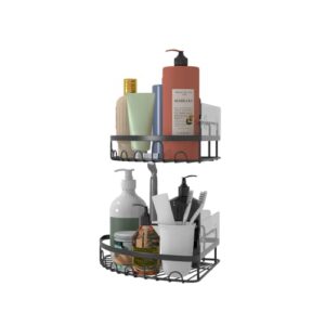 Ranjioer SUS304 Fan-Shaped Corner Shower Caddy,No Drilling Traceless Adhesive Bathroom Storage Organizer,Rustproof Wall Mounted Bathroom Shelf,Kitchen Spice Racks-2 Pack (Matte Black,Radius 9')