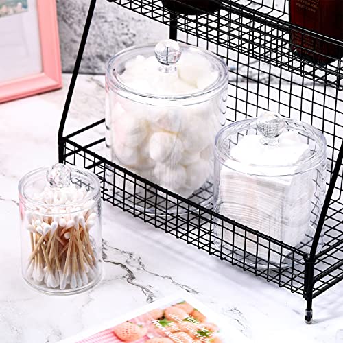 9 Pack Acrylic Holder Dispenser Plastic Apothecary Jars with Lids for Cotton Ball, 10/22/39 oz Clear Plastic Storage Jars Floss Holder Container Bathroom Canisters for Cotton Swab Bathroom, 3 Sizes
