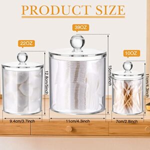 9 Pack Acrylic Holder Dispenser Plastic Apothecary Jars with Lids for Cotton Ball, 10/22/39 oz Clear Plastic Storage Jars Floss Holder Container Bathroom Canisters for Cotton Swab Bathroom, 3 Sizes