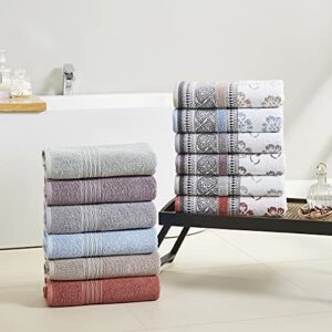 Modern Threads 6 Piece Set, 2 Bath Towels, 2 Hand Towels, 2 Washcloths Yarn Dyed Jacquard/Solid Towel Set Ophelia Stone