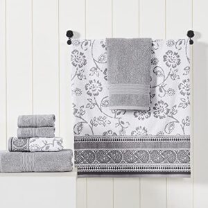 Modern Threads 6 Piece Set, 2 Bath Towels, 2 Hand Towels, 2 Washcloths Yarn Dyed Jacquard/Solid Towel Set Ophelia Stone