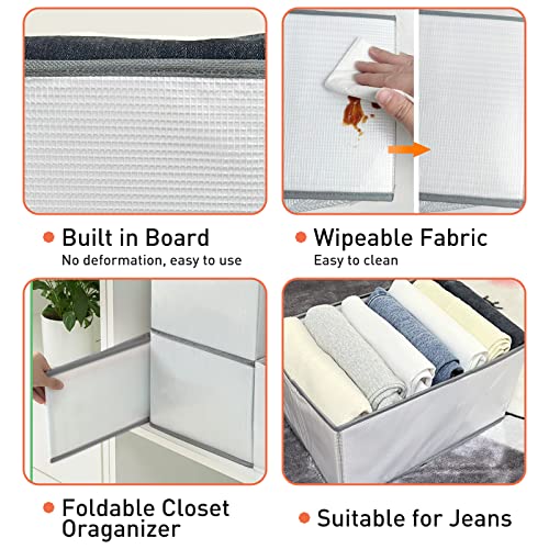 Wardrobe Clothes Organizer for Drawers, New Version Foldable Cube Organizers for/Wardrobe/Closet/Drawer, Sturdy Fabric Storage Basket Cube with Built-in Boards, Closet Organizers,Grey