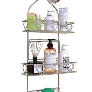 GeekDigg 3 Tier Hanging Shower Caddy, Shower Caddy Basket over Shower Head with Suction Cups, Hooks, Bathroom Caddies, Rustproof Stainless Steel, Silver