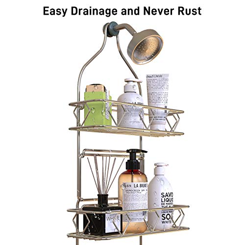 GeekDigg 3 Tier Hanging Shower Caddy, Shower Caddy Basket over Shower Head with Suction Cups, Hooks, Bathroom Caddies, Rustproof Stainless Steel, Silver