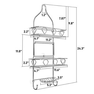 GeekDigg 3 Tier Hanging Shower Caddy, Shower Caddy Basket over Shower Head with Suction Cups, Hooks, Bathroom Caddies, Rustproof Stainless Steel, Silver