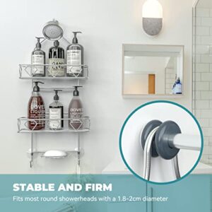 GeekDigg 3 Tier Hanging Shower Caddy, Shower Caddy Basket over Shower Head with Suction Cups, Hooks, Bathroom Caddies, Rustproof Stainless Steel, Silver