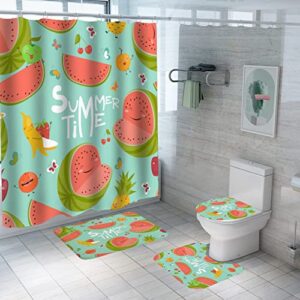 starblue-hgs tropical fruits watermelon banana waterproof shower curtain set summer pineapple bathroom bathtub mat toilet cover mat set