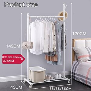 ZBYL Clothing Rack Garment Rack with Wheels, Free Standing Clothes Closet Rack with Bottom Rack, Portable Organizer Metal Standard Rod for Hanging Clothes, 55×170cm