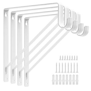 ayaygd 4pcs heavy duty white closet rod brackets 11 x 11 inch,1-3/8inch diameter shelf and rod bracket holder for home and closet decor, wall mount closet pole supports bracket hook with screws