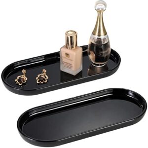 acrylic vanity tray bathroom storage organizer tray, catchall tray, countertop sink tray dispenser,sturdy holder for cabinet, vanity, shelf, cupboard, cabinet, or closet organization(2 pack) (black)