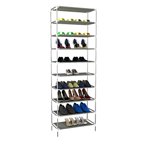 plohee Shoe Rack 10-Tier Tall Shoe Storage for Closets & Entryway Non-Woven Fabric Shoe Shelf Tower Easy Assembly (10 Tiers)