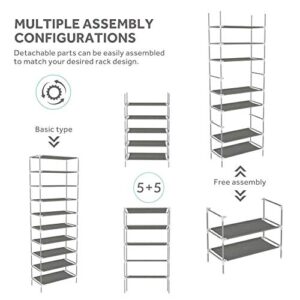 plohee Shoe Rack 10-Tier Tall Shoe Storage for Closets & Entryway Non-Woven Fabric Shoe Shelf Tower Easy Assembly (10 Tiers)