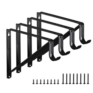 home master hardware heavy duty closet shelf & rod brackets, wall mounted closet shelves bracket with rod shelving support, black with screws 4-pack