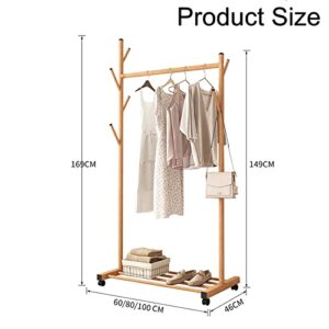 ZBYL Clothing Rack Garment Rack, Metal Free Standing Clothes Closet Rack with Bottom Rack, Rolling Wardrobe Rack with Wheels, Portable Organizer Standard Rod for Hanging Clothes, 100×169cm