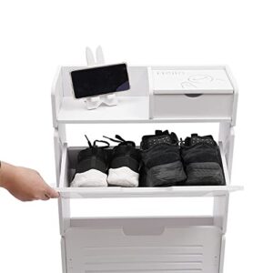 KenSyuInt Shoe Cabinet with 2 Flip Drawers for Entryway, Freestanding Shoe Rack Shoe Organiazer Narrow Shoe Cabinet Shoe Storage Cabinet Tipping Shoe Cabinet, White for Entryway, Bedroom, Hallway