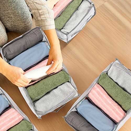 10 Pcs Extra Large Wardrobe Clothes Organizer with Handle, 5 Grid 17.3 x 9.8 x 8.3 Inch Foldable Mesh Clothes Storage Organizer for Closet, Washable Clothes Storage for Jeans Pants T-shirts Leggings