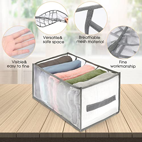 10 Pcs Extra Large Wardrobe Clothes Organizer with Handle, 5 Grid 17.3 x 9.8 x 8.3 Inch Foldable Mesh Clothes Storage Organizer for Closet, Washable Clothes Storage for Jeans Pants T-shirts Leggings