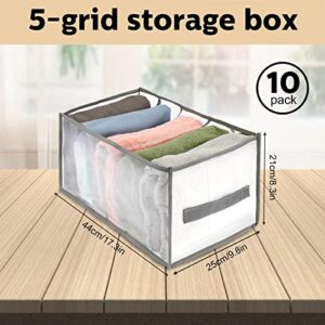 10 Pcs Extra Large Wardrobe Clothes Organizer with Handle, 5 Grid 17.3 x 9.8 x 8.3 Inch Foldable Mesh Clothes Storage Organizer for Closet, Washable Clothes Storage for Jeans Pants T-shirts Leggings