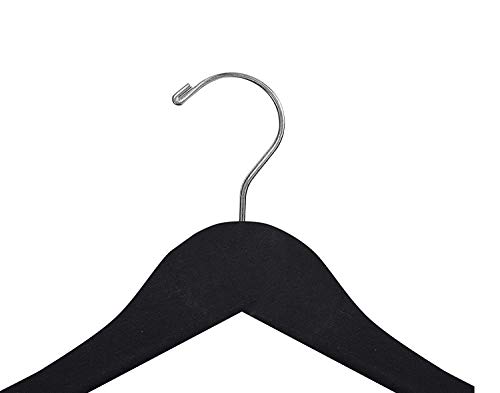 NAHANCO 8217CHNOBAR20 17” Wooden Top Hanger, Flat with Notches, Chrome Hook, Black (Pack of 20)