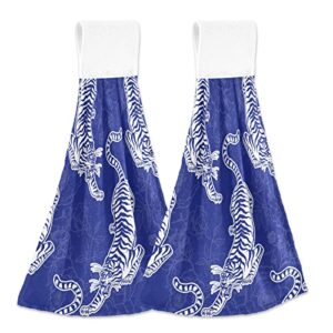 juama vintage blue ink tiger chinoiserie style kitchen hand towel hanging tie towels 12 x 17 inch dish cloths 2 pieces for bathroom laundry room decor