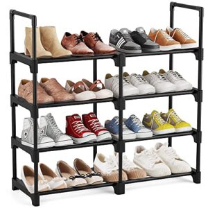 myityard 4 tier shoe rack, free standing shoe storage organizer, detachable stackable metal stand shelf for entryway, closet, clothing room, black