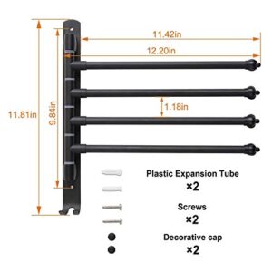 Lonffery Towel Rack for Bathroom, 4-Arm Black Wall Mounted Towel Bar, Outdoor Towel Rack for Hot Tub, Pool, Towel Hanger Space Saving.