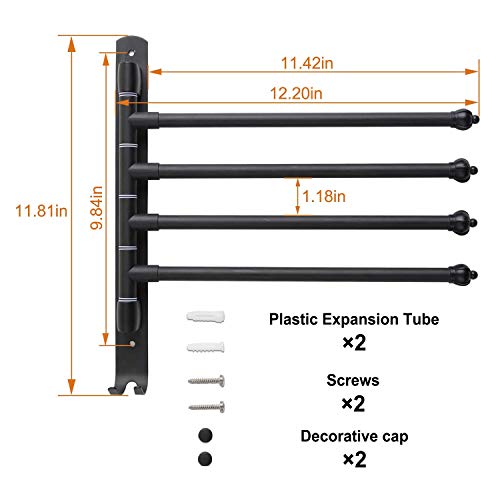 Lonffery Towel Rack for Bathroom, 4-Arm Black Wall Mounted Towel Bar, Outdoor Towel Rack for Hot Tub, Pool, Towel Hanger Space Saving.