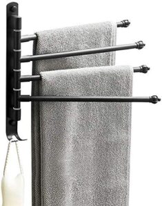 lonffery towel rack for bathroom, 4-arm black wall mounted towel bar, outdoor towel rack for hot tub, pool, towel hanger space saving.