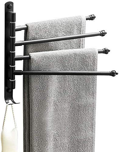 Lonffery Towel Rack for Bathroom, 4-Arm Black Wall Mounted Towel Bar, Outdoor Towel Rack for Hot Tub, Pool, Towel Hanger Space Saving.