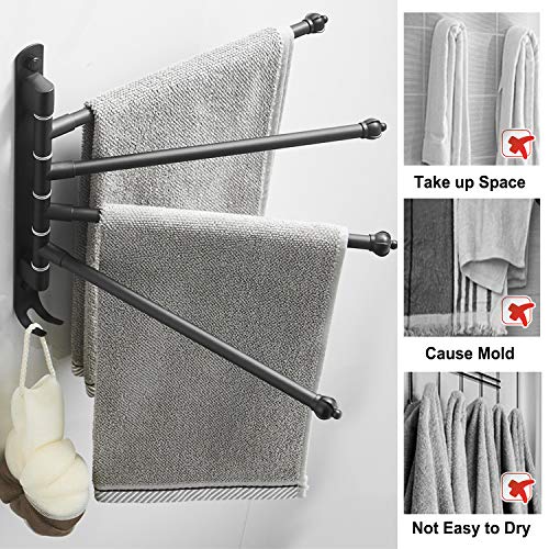 Lonffery Towel Rack for Bathroom, 4-Arm Black Wall Mounted Towel Bar, Outdoor Towel Rack for Hot Tub, Pool, Towel Hanger Space Saving.