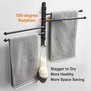 Lonffery Towel Rack for Bathroom, 4-Arm Black Wall Mounted Towel Bar, Outdoor Towel Rack for Hot Tub, Pool, Towel Hanger Space Saving.