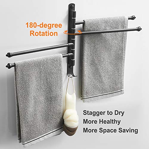 Lonffery Towel Rack for Bathroom, 4-Arm Black Wall Mounted Towel Bar, Outdoor Towel Rack for Hot Tub, Pool, Towel Hanger Space Saving.