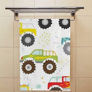 Hand Towels Set for Bathroom,Absorbent Dish Towels for Gym Spa,30"x15"，Kids Doodle Monster Truck (2 PCS)