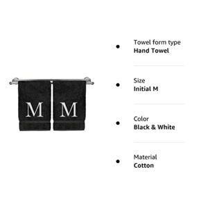 Monogrammed Hand Towel, Personalized Gift, Set of 2- White Block Letter Embroidered Towel - Extra Absorbent 100% Turkish Cotton - Soft Terry Finish - Initial M Black